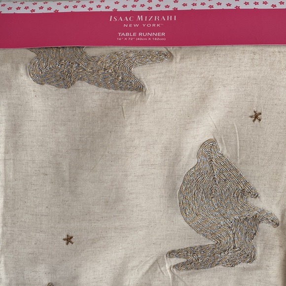 Isaac Mizrahi Cream Table Runner Ornate Rabbits Beads - Picture 6 of 9